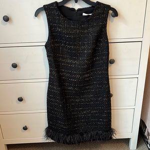 Boston Proper Black & Gold Tweed Feather Shift Dress, size 2